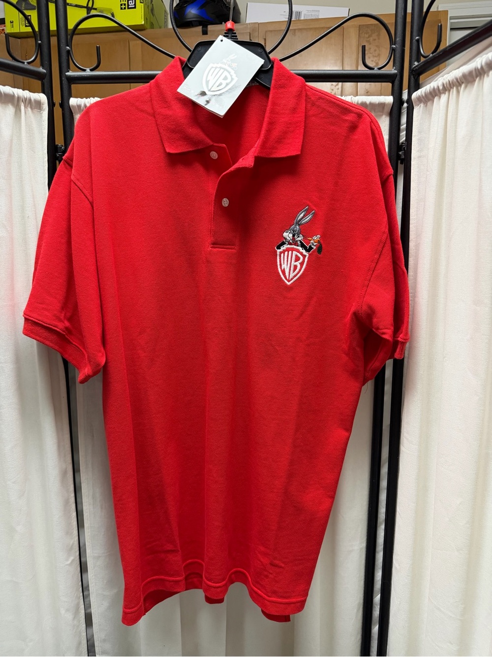 Warner Bros. Men's Red Polo with Embroidered Bugs Bunny and WB Shield